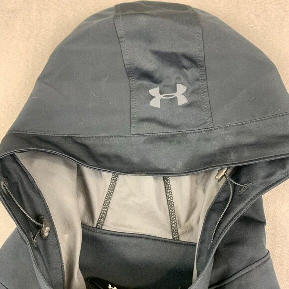 Under Armour Mens Large Anorak Jacket Large Fitted Black Hooded Storm Pullover - Picture 2 of 13